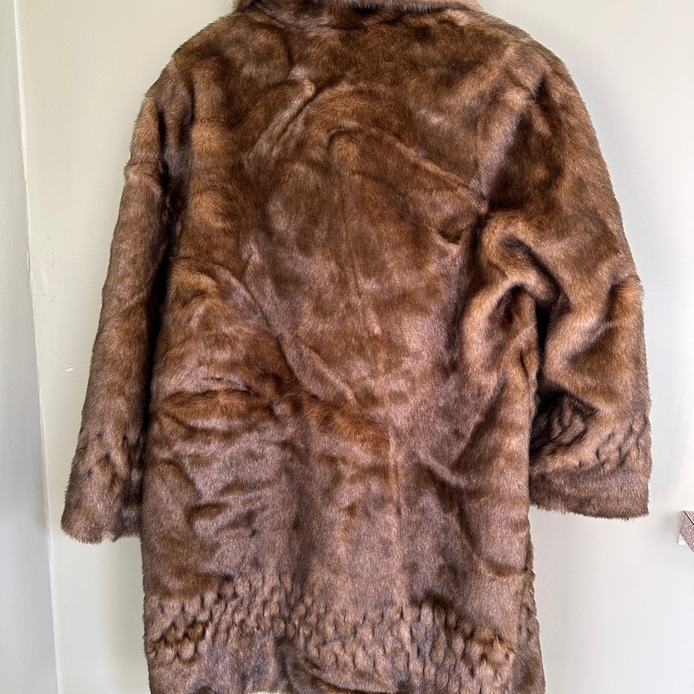 ALPINE STUDIO SOFT LUXURIOUS BROWN FAUX MINK FUR  JACKET COAT SIZE S - Picture 7 of 11